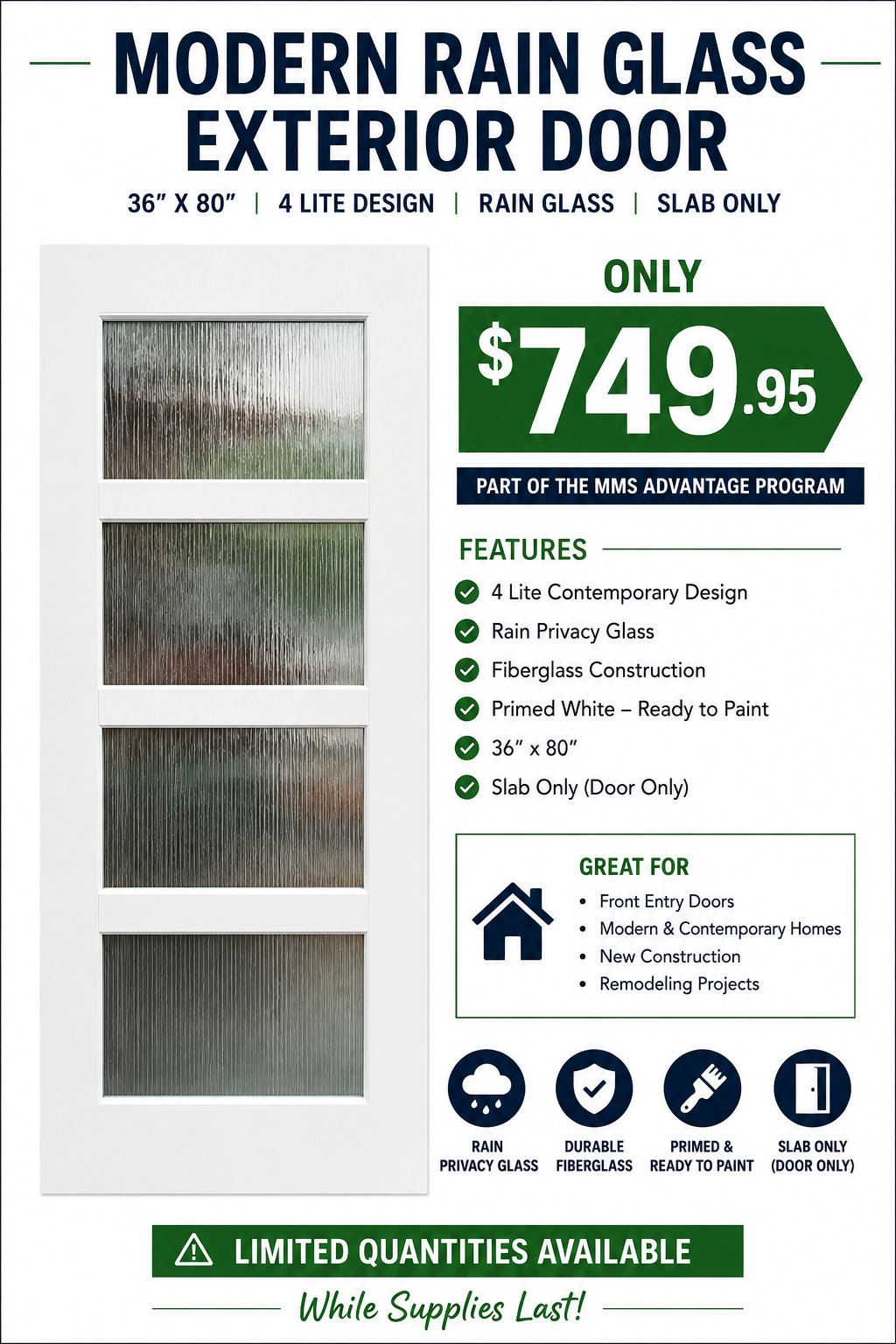Modern Rain Glass Exterior Door reference
