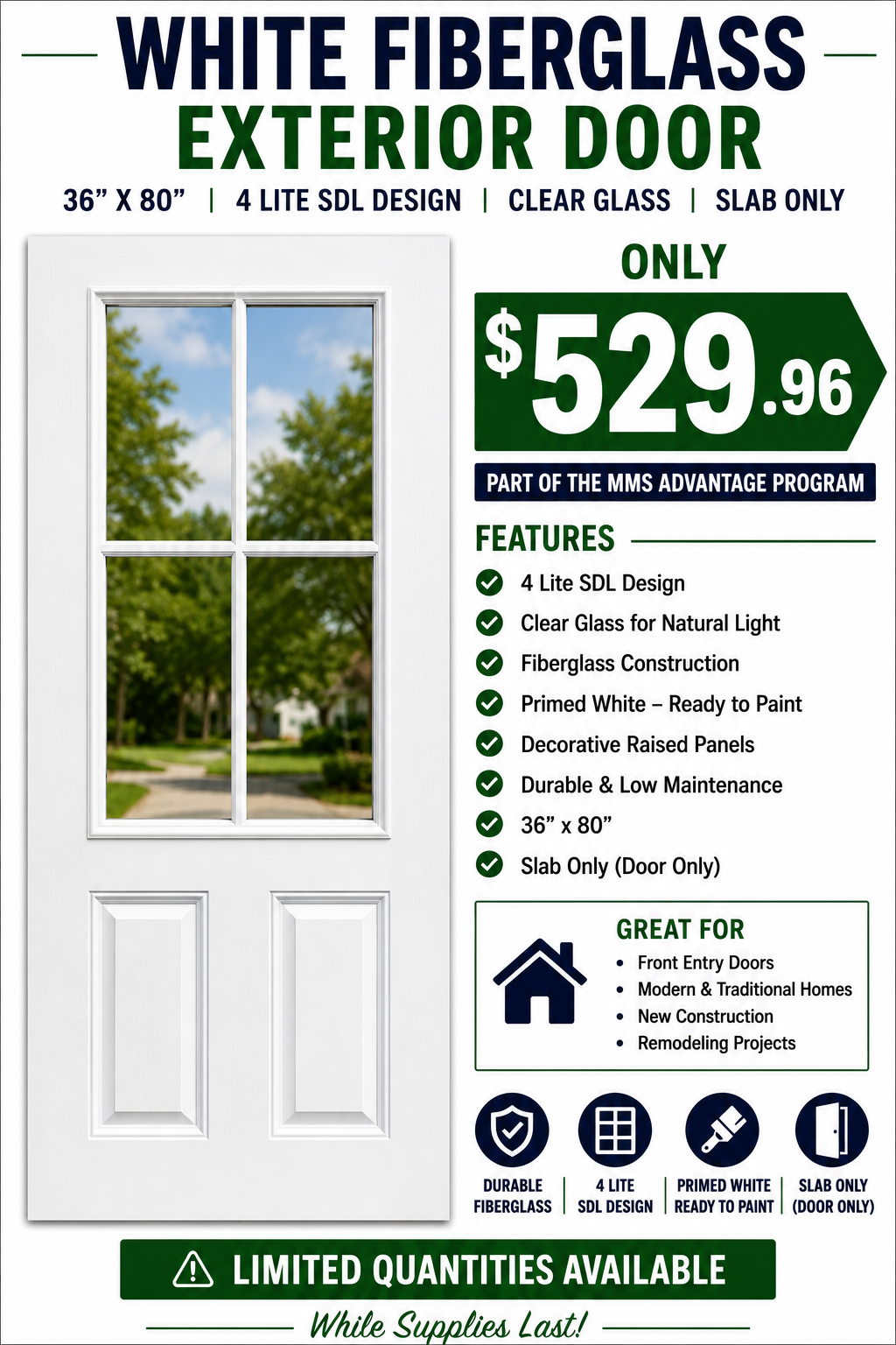 White Fiberglass Exterior Door reference