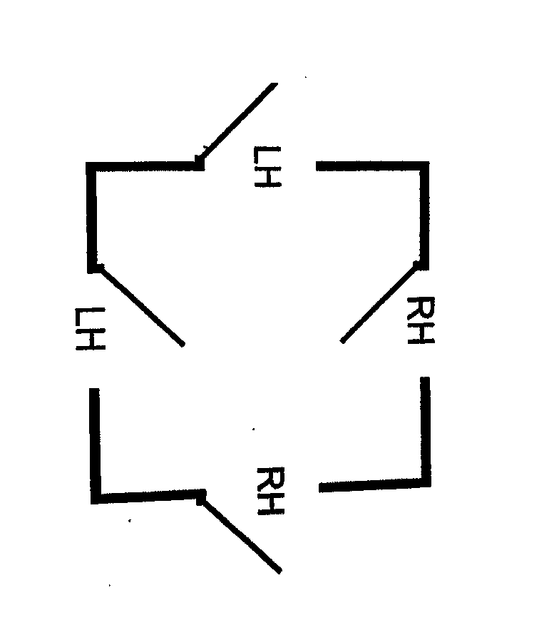 Interior door swing guide showing LH and RH hinge side references